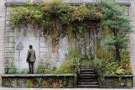Urban Poetry graffiti - man at weathered wall by BowiScapes - Fine Art and Urban Wall Art