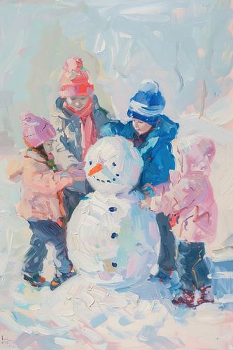 Fröhliche Winterkinder Malerei