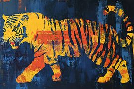 Tigre sur fond bleu foncé sur Peintures accrocheuses