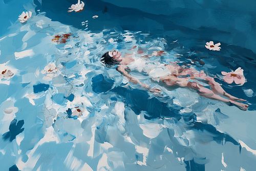 Woman floating in still water