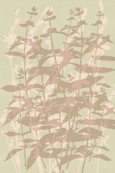 Leaves in pink and beige on linen by Dina Dankers