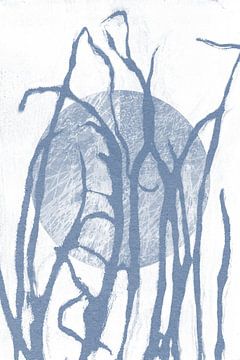 Ikigai. Zon en gras. Abstracte Zen kunst. Japanse stijl in blauw en wit VII van Dina Dankers