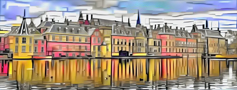 Mondriaan Panorama Binnenhof aan de Hofvijver Den Haag van Slimme Kunst.nl