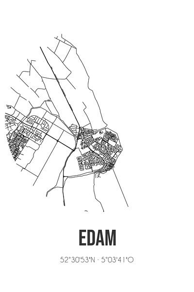 Edam (Noord-Holland) | Map | Black and White by Prints of Place