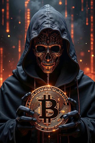 CRYPTOR - A hacker holding a bitcoin in his hands