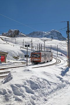 Die Gornergratbahn bei der Einfahrt in die Station Riffelberg von t.ART