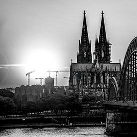 Köln Panorama Kölner Dom schwarz-weiß von Michael Bartsch