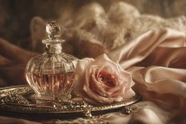 Perfume Bottle and Rose - Romantic Painting by Joriali Fine Art