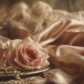 Bouteille de parfum et rose - Peinture romantique sur Joriali photographie et peintures