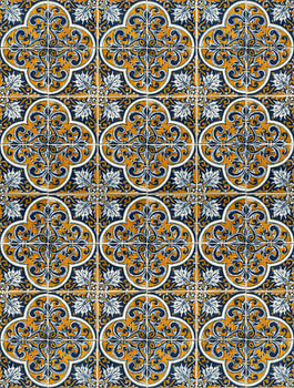 Elegant Portuguese azulejo tiles in blue and orange