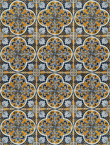 Elegant Portuguese azulejo tiles in blue and orange