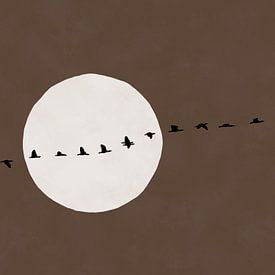 Die Gänsewanderung mit schokoladenbraunem Hintergrund im Japandi-Stil von Daring Dutch Designers