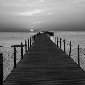 Zwart-wit fotografie Lange steiger bij zonsopgang aan de Rode Zee in Egypte van Animaflora PicsStock