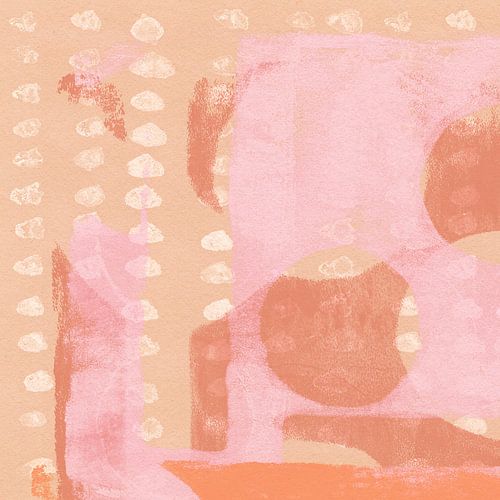 Abstracte vormen in beige, roze, terracotta.