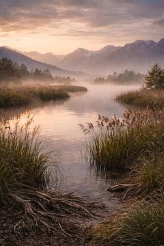 wildromantische Mooslandschaft im Morgennebel