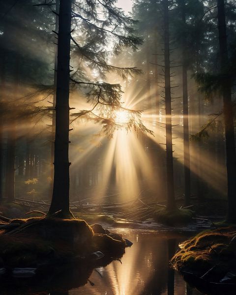 Zonsopgang in het bos van fernlichtsicht