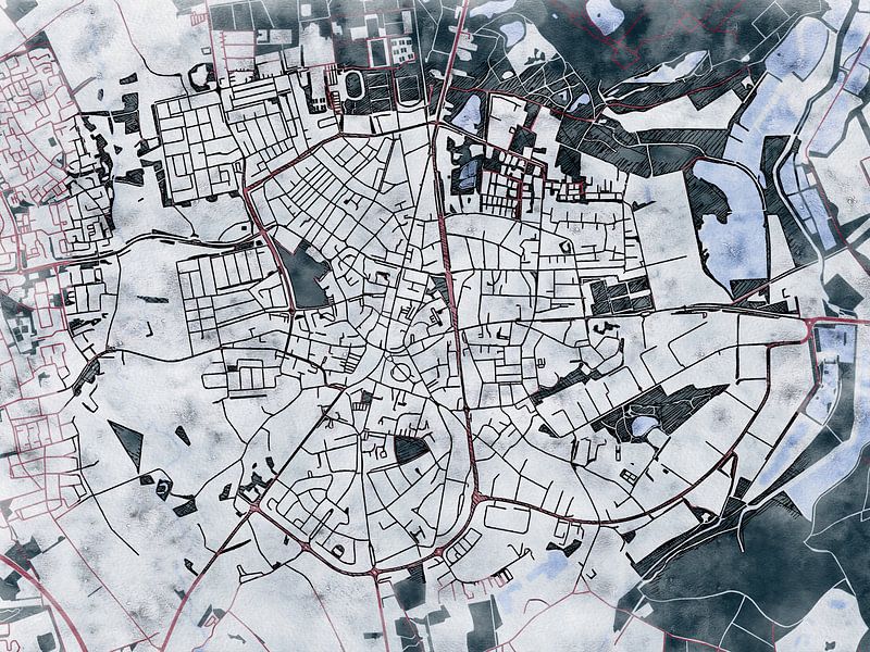 Kaart van Valkenswaard in de stijl 'White Winter' van Maporia