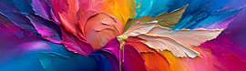 Tableau abstrait en terre cuite : Femme s'envolant, en couleur sur Surreal Media