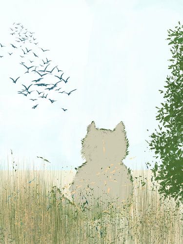 Katze, Vogelbeobachtung, Frühling von Keserű Collective