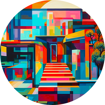 Kleurrijke geometrische abstracte architectuur ,moderne woningen III van René van den Berg