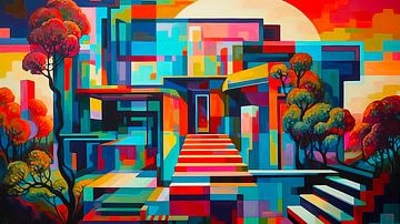 Kleurrijke geometrische abstracte architectuur ,moderne woningen III van René van den Berg