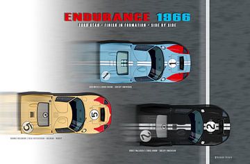 Ford GT40 Finish zij aan zij 1966 Landschap van Theodor Decker