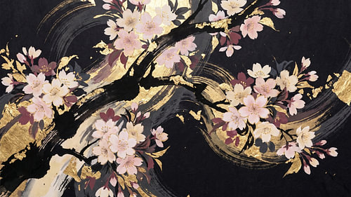 Midnight Sakura Gold Swirls