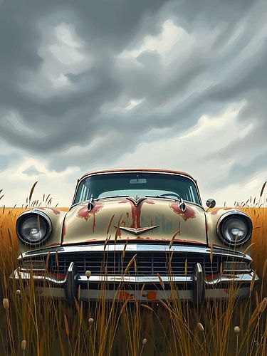 Klassieke auto stormachtige hemel