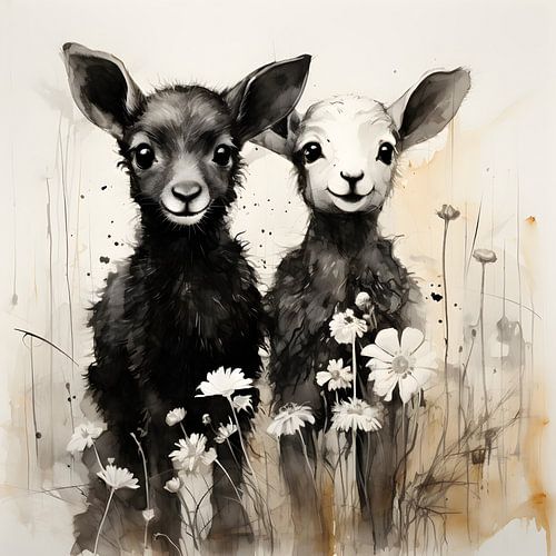 Two lambs in the flower meadow