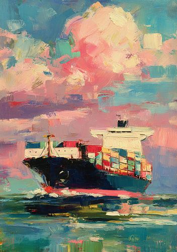 Kleurrijk containerschip op open zee