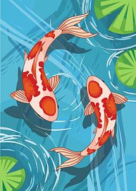 Elegantes Koi-Paar in traditionellem Wassermotiv von Art Kingdom