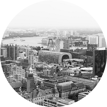 De skyline van Rotterdam met diverse hotspots in zwart/wit van MS Fotografie | Marc van der Stelt