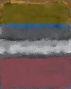 Mosterdgeel, blauw, grijs, wit, rood. Kleurenveldschilderij geïnspireerd door Mark Rothko. van Dina Dankers