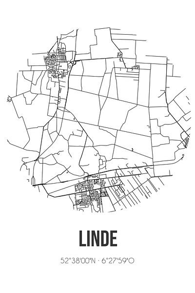 Linde (Drenthe) | Landkaart | Zwart-wit van Stad & Wand
