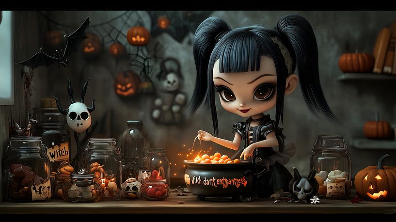 Cute Gothic Halloween Girl by Jan Bechtum