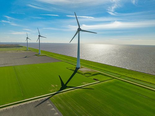 Windturbines in windpark aan de oever van het IJsselmeer