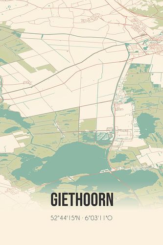 Vintage landkaart van Giethoorn (Overijssel)
