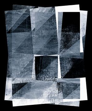 Geometrisch Japan Grunge Grijs Blauw van FRESH Fine Art