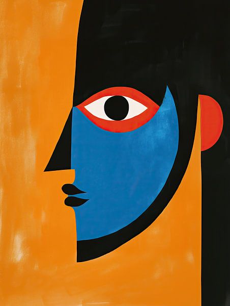 Kubistisch portret in een blauwe bui van Frank Daske | Foto & Design