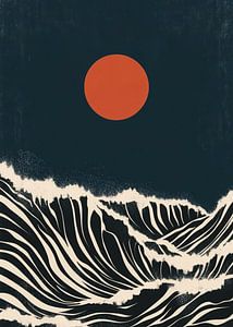 Bauhaus Blau Wellen Mond Meer Orange