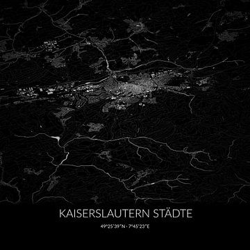 Black and white map of Kaiserslautern Städte, Rhineland-Palatinate, Germany. by Rezona