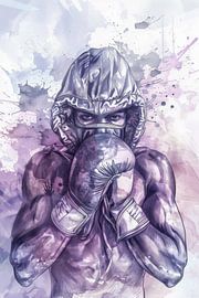 Tekening, aquarel, sport, bokser -2 van Peter Pen tekeningen en schilderijen