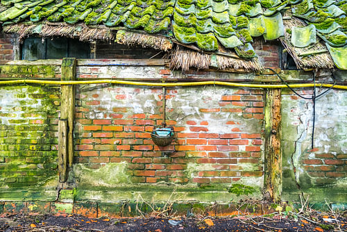 Ancien mur d'étable avec abreuvoir