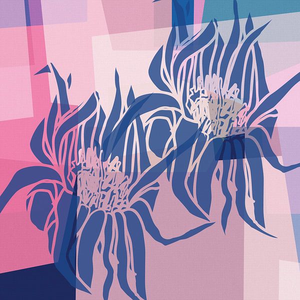 Botanical art with geometric background in pastel colors by Dina Dankers