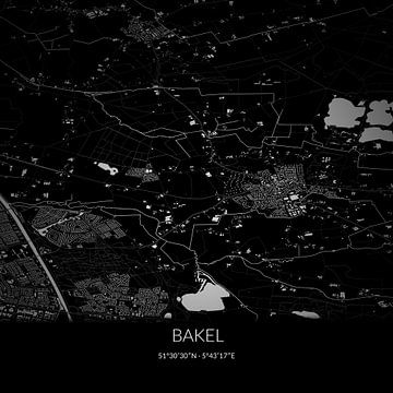 Schwarz-weiße Karte von Bakel, Nordbrabant. von Rezona