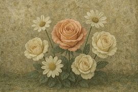 Bloemenstilleven – rozen en margrieten in zachte tinten van Kleurenrijk