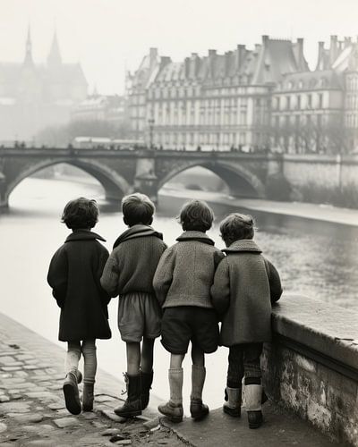 Vier Lausbuben in Schwarz und Weiß