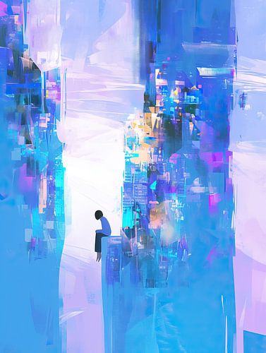 Sitzender Mädchen unter bunten Hintergrund