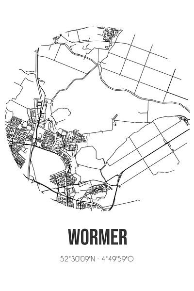Wormer (Noord-Holland) | Map | Black and White by Prints of Place