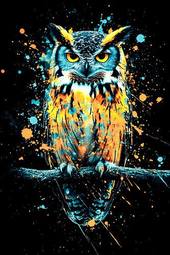 Kleurrijke abstracte uil op tak